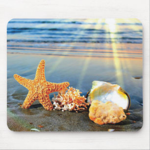 Sea shells and starfish on beach mouse pad