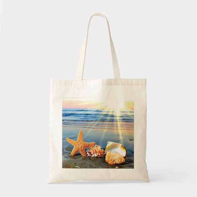 Sea shells and starfish on beach tote bag (Front)