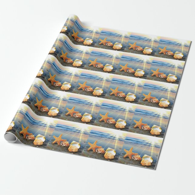 Sea shells and starfish on beach wrapping paper (Unrolled)