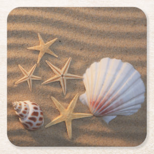Sea Shells And Starfish Square Paper Coaster