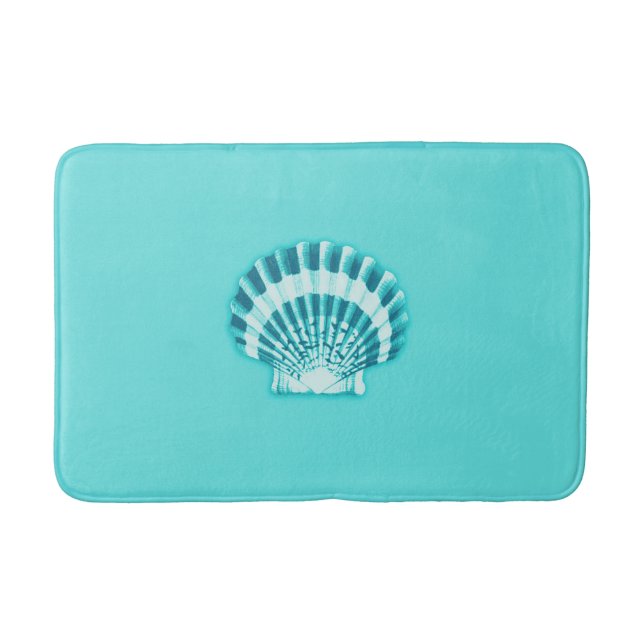 Sea shells - aqua and teal bath mat (Front)