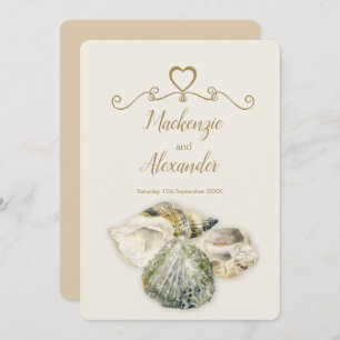 Sea shells art beach wedding invitations