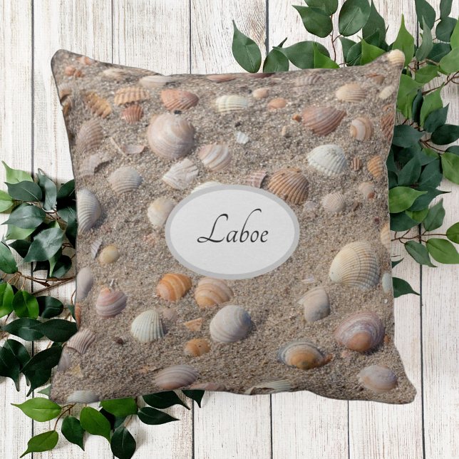 Sea shells at the beach photo with monogram cushion (Creator Uploaded)