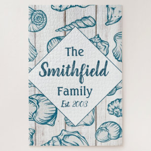 Sea Shells Beach House Nautical Family Name Wood A Jigsaw Puzzle