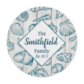 Sea Shells Beach House Nautical Family Name Wood Cutting Board