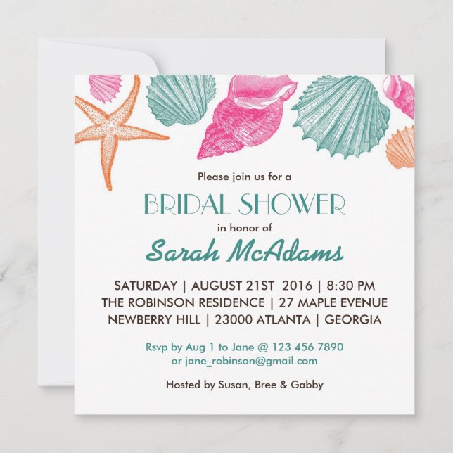 Sea Shells Beach Theme Bridal Shower Invitation (Front)