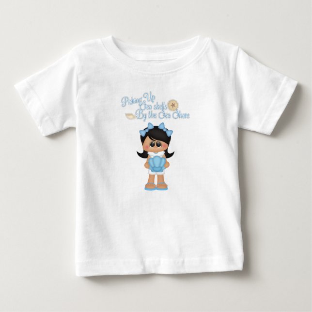 Sea Shells by the Sea Shore Nautical Girl in Blue Baby T-Shirt (Front)