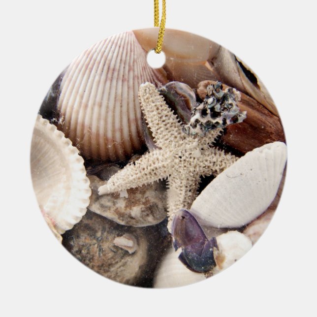 Sea Shells Ceramic Tree Decoration (Front)