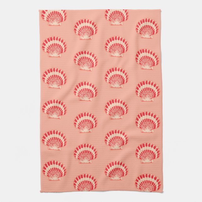 Sea shells - coral and peach tea towel (Vertical)