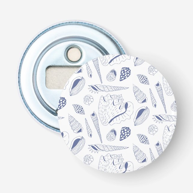 Sea shells drawing in blue and white bottle opener (Front)