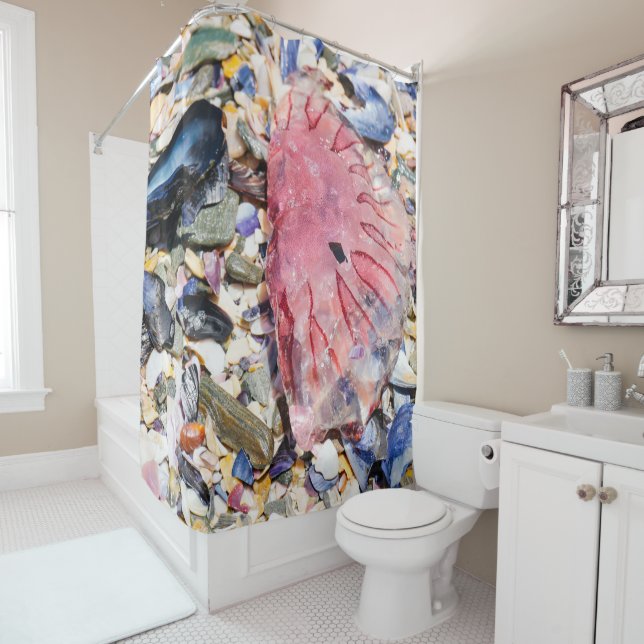 Sea Shells Jellyfish Ocean Beach View Shower Curtain (In Situ)
