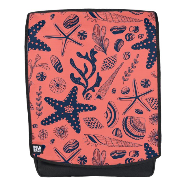 Sea shells  living coral background backpack (Front)