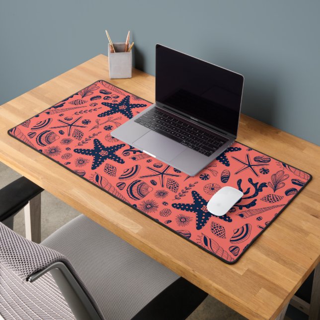 Sea shells  living coral background desk mat (Office 2)