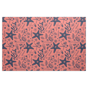Sea shells  living coral background fabric