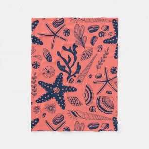 Sea shells living coral background fleece blanket