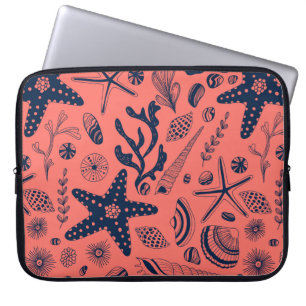 Sea shells living coral background laptop sleeve