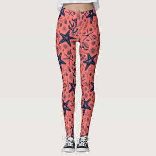 Sea shells living coral background leggings