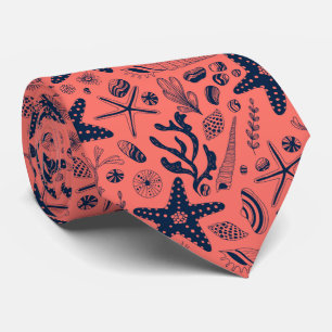 Sea shells living coral background tie