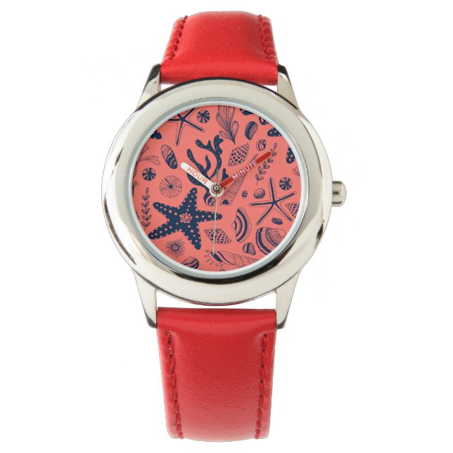 Sea shells  living coral background watch (Front)