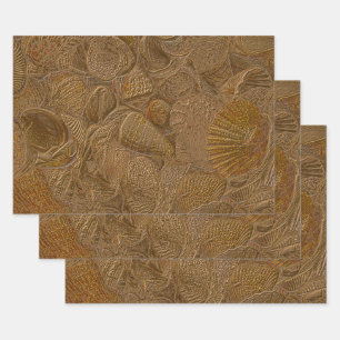 Sea Shells Ocean Beach Gold Elegant Decoupage Wrapping Paper Sheet