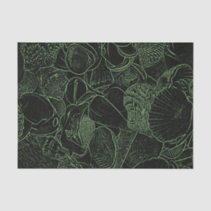 Sea Shells Ocean Beach Green Black Sketch Tissue Paper