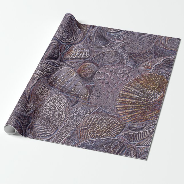 Sea Shells Ocean Beach Purple Metallic Decoupage Wrapping Paper (Unrolled)