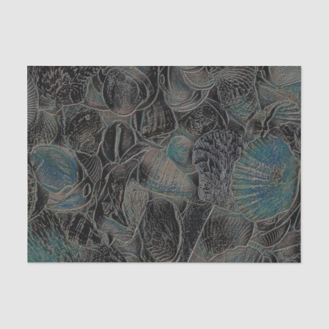 Sea Shells Ocean Beach Teal Black Art Decoupage Tissue Paper (Front)