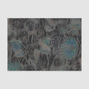 Sea Shells Ocean Beach Teal Black Art Decoupage Tissue Paper
