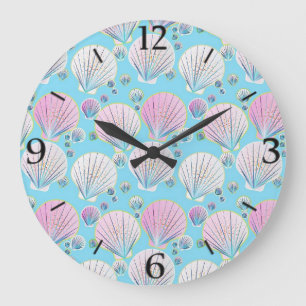 Sea shells on a turquoise blue background large clock