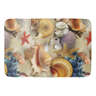 Sea shells on beach bath mat