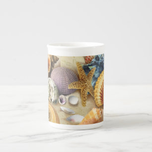 Sea shells on beach bone china mug