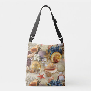 Sea shells on beach crossbody bag