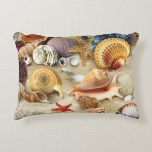 Sea shells on beach decorative cushion