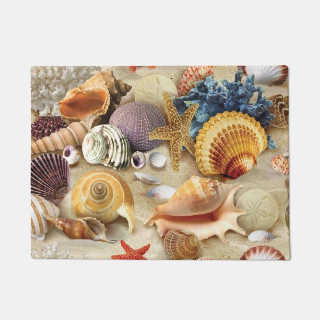 Sea shells on beach doormat (Front)