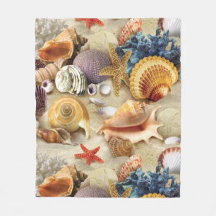 Sea shells on beach fleece blanket
