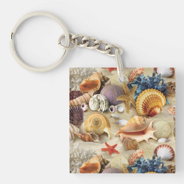 Sea shells on beach key ring (Front)