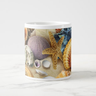 Sea shells on beach large coffee mug