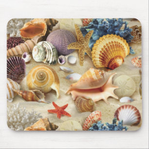 Sea shells on beach mouse pad
