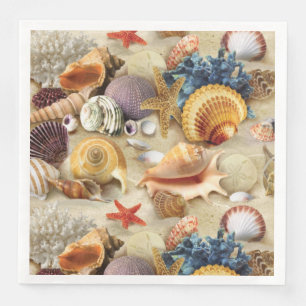Sea shells on beach napkin