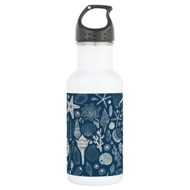 Sea shells on  dark blue 532 ml water bottle (Front)