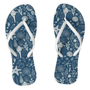 Sea shells on  dark blue jandals