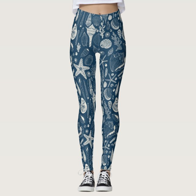 Sea shells on  dark blue leggings (Front)