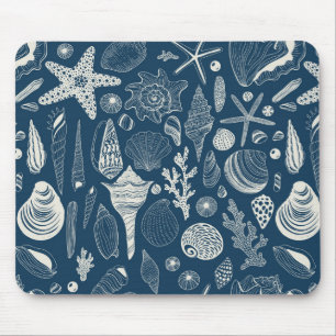Sea shells on dark blue mouse pad