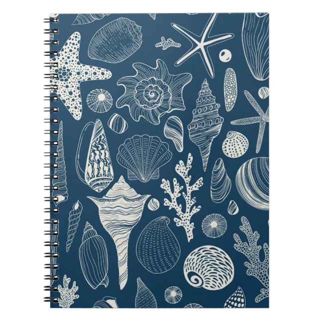 Sea shells on  dark blue notebook (Front)