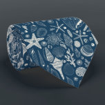 Sea shells on dark blue tie<br><div class="desc">Hand-drawn vector pattern with sea shells</div>