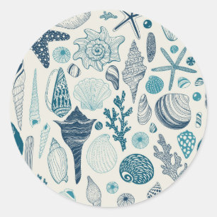 Sea shells on  off white classic round sticker