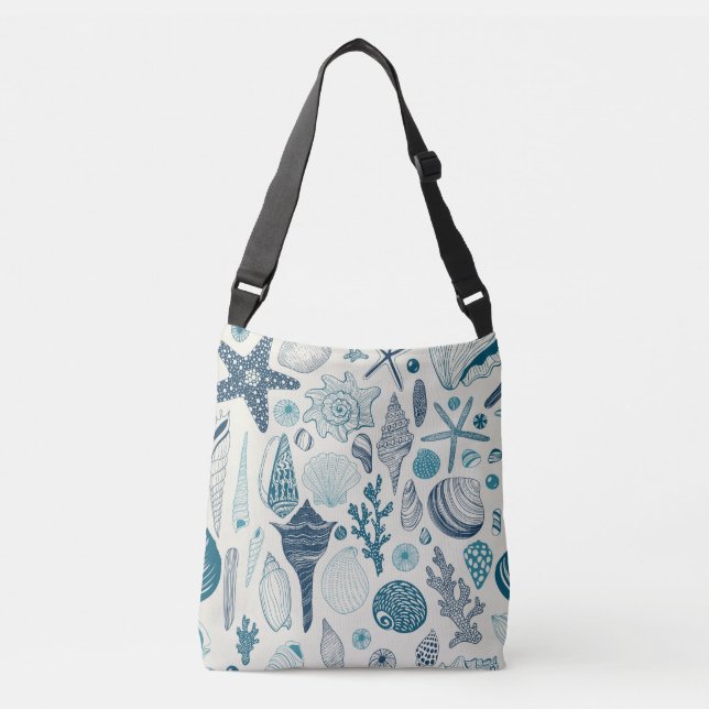 Sea shells on  off white crossbody bag (Front)