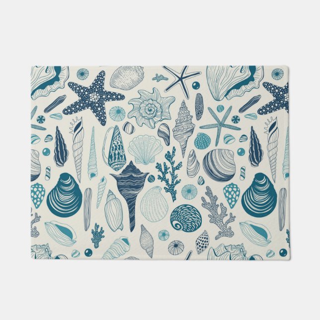 Sea shells on  off white doormat (Front)