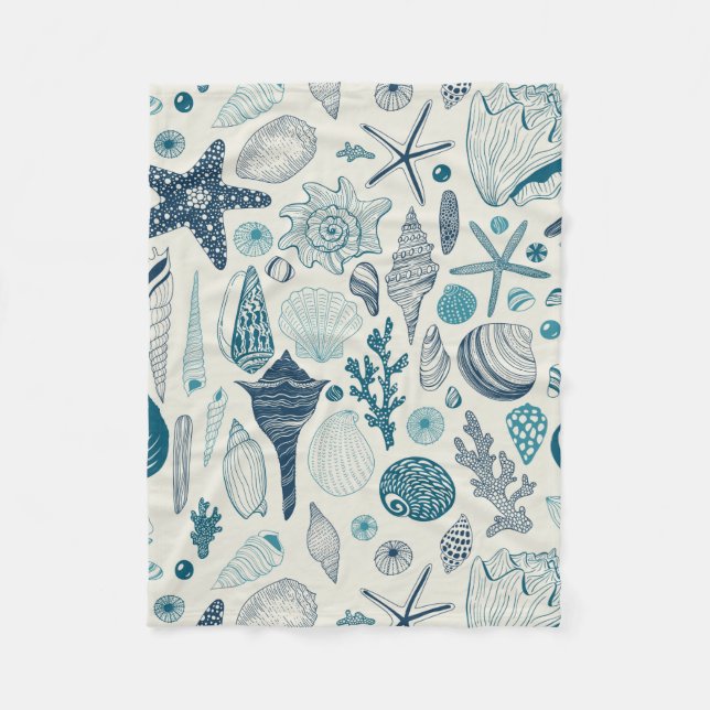 Sea shells on  off white fleece blanket (Front)