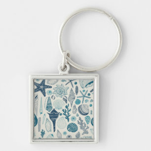 Sea shells on off white key ring